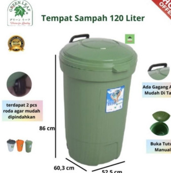 Tempat Sampah Roda 120 Liter greenleaf 2120 Tempat sampah Bulat - 3