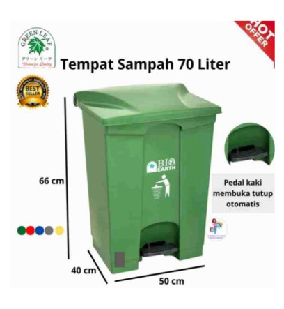 tempat sampah 70 liter greenleaf 2170 sampah pakai pedal - 3