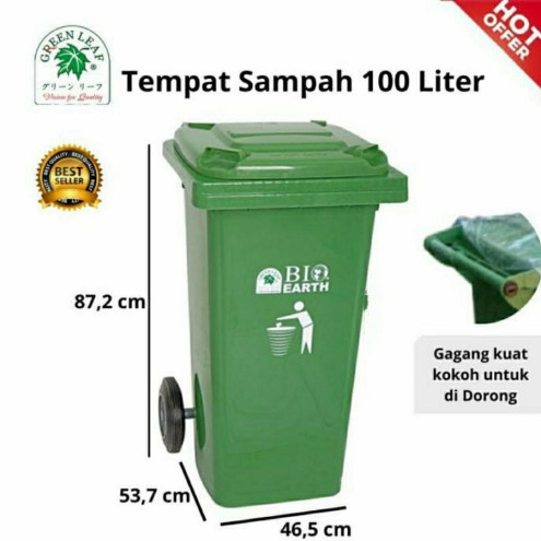 Tempat Sampah Besar Green Leaf 2310 Roda 100 Liter Kuat Tahan Banting - 6