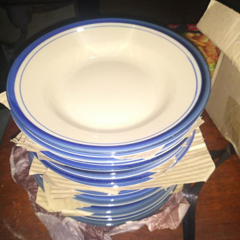 1 Set Isi 6 Piring Keramik 8" List Coklat / Piring Makan Polet - 6