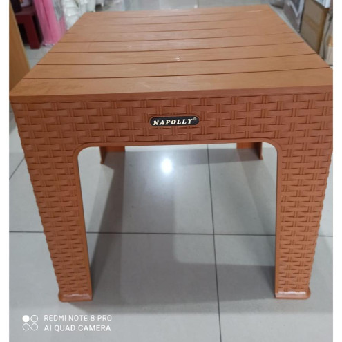 Meja Plastik Napolly Motif Rotan Coklat – Meja Taman Teras Elegan - 9