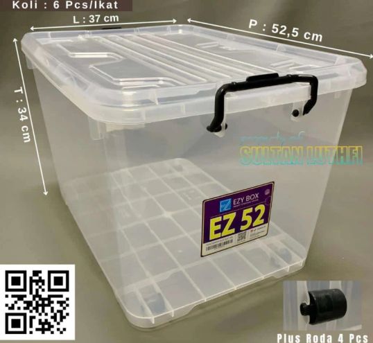 Box Container Ezy 52 Liter Bentuk Transparan dan pakai Roda